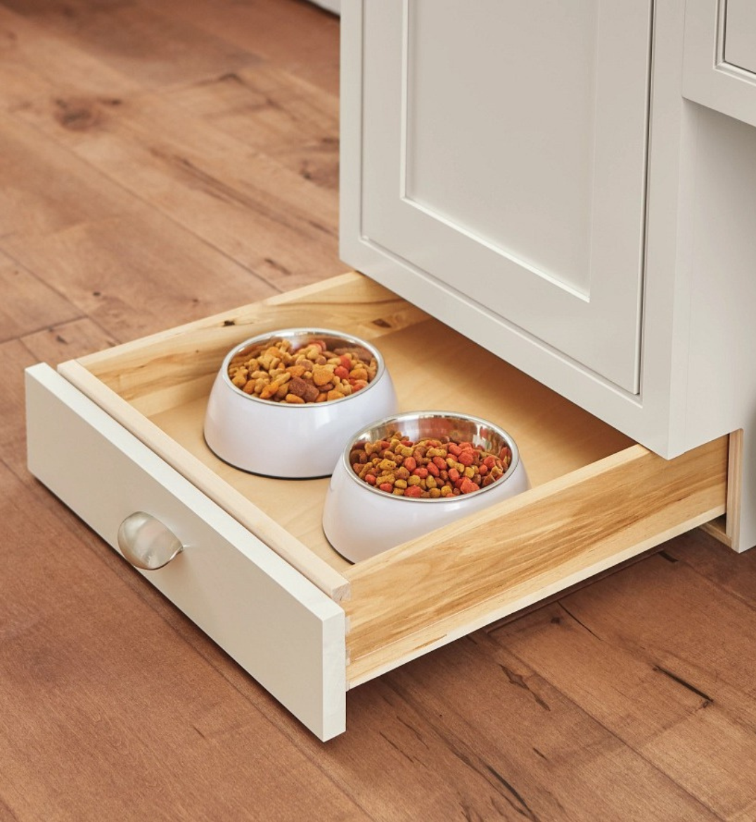 pull out drawer with pet food bowls