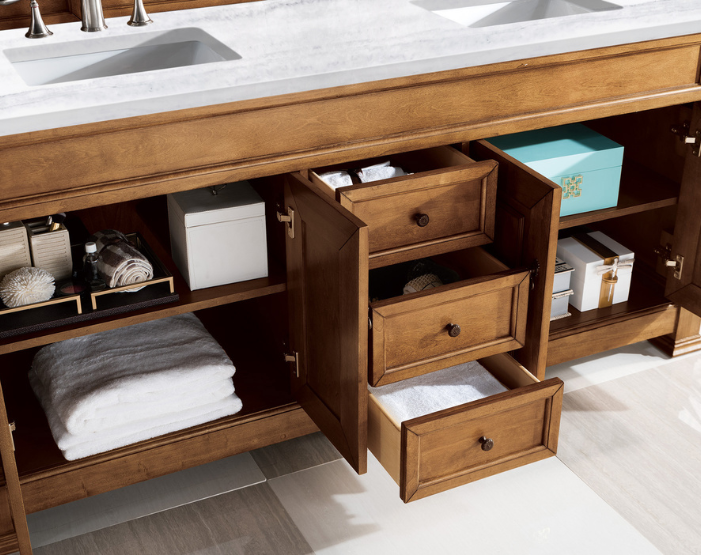 Storage systems in a bathroom vanity